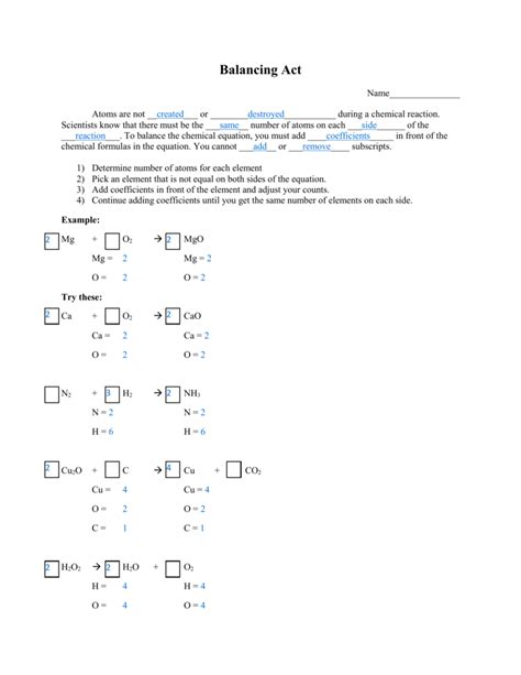 Balancing Equations The Science Spot Answer Key Doc