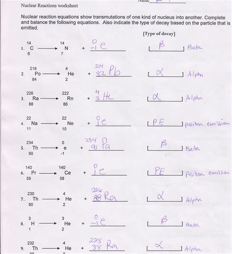 Balancing Nuclear Equations Worksheet Answers Doc