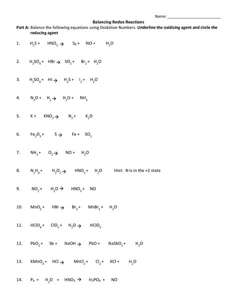 Balancing Redox Equations Worksheet Answer Key PDF