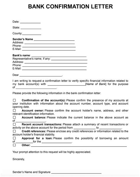 Bank Confirmation Letter Template