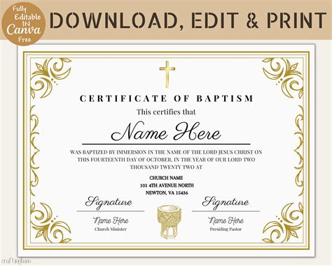 Baptism Certificate Template Free