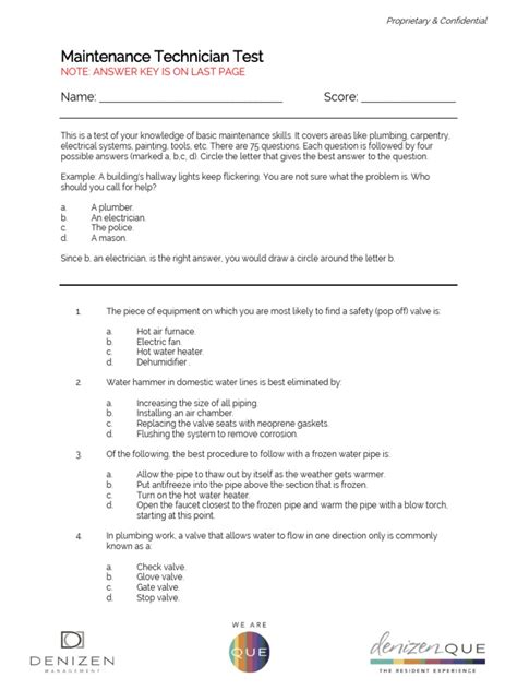 Basic Answer Apartment Maintenance Test PDF