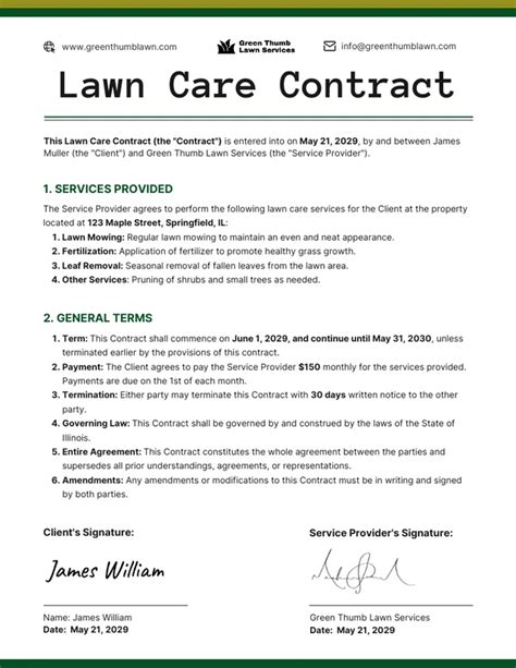 Basic Lawn Care Contract Template