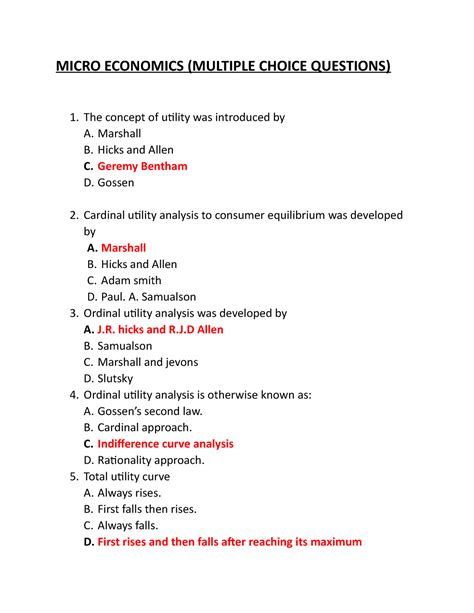 Basic Micro Economic Objective Questions With Answers PDF