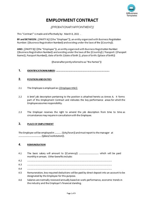 Basic Work Contract Template