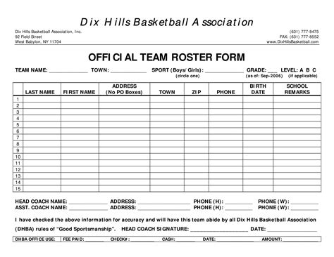 Basketball Roster Template