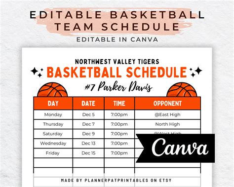 Basketball Schedule Template