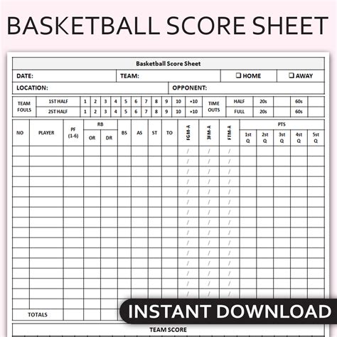 Basketball Scoring Sheet Template