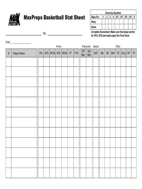 Basketball Stats Sheets Printable