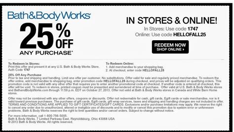 Bath And Body Works Coupons 25 Off Printable