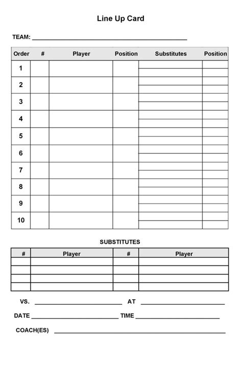 Batting Lineup Template