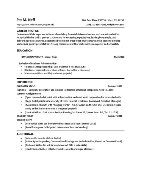 Baylor Resume Template
