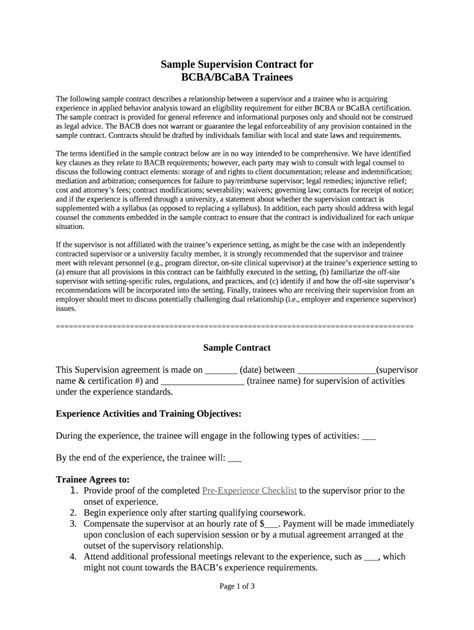Bcba Supervision Contract Template
