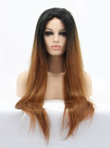 Beautiful 26 Inch Straight Style Without Bangs Lace Front 100% Remy Hair Ombre Wigs