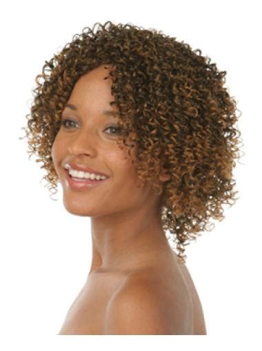 Beautiful Brown Curly Chin Length African American Wigs