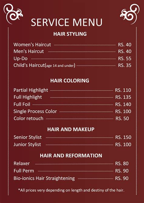 Beauty Salon Menu Template