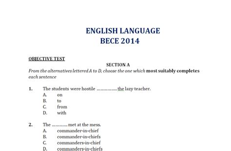 Bece Answer For 2014 Doc