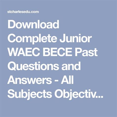 Bece Junior Waec Question And Answer 2014 PDF