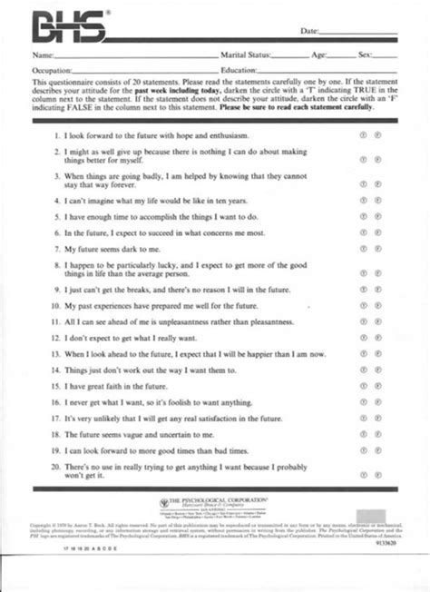 Beck hopelessness scale questionnaire Ebook Doc