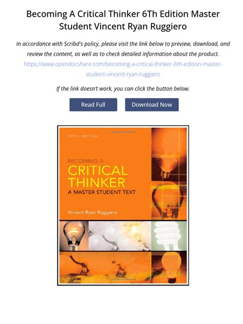 Becoming a Critical Thinker 6th Edition Master Student  Doc