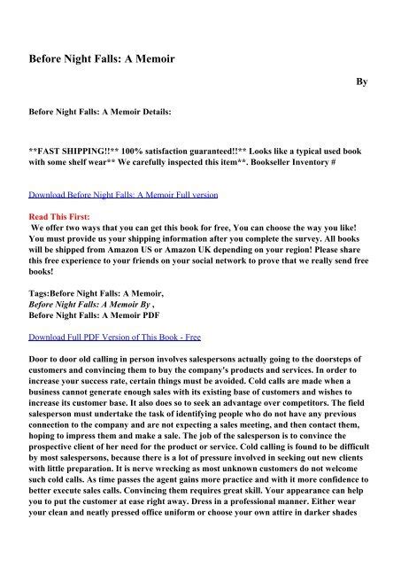 Before.Night.Falls.A.Memoir Ebook Epub