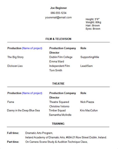 Beginner Acting Resume Template