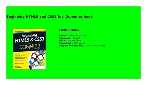 Beginning HTML5 and CSS3 for Dummies Kindle Editon