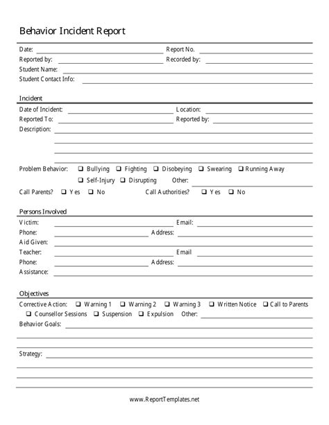 Behavior Incident Report Template