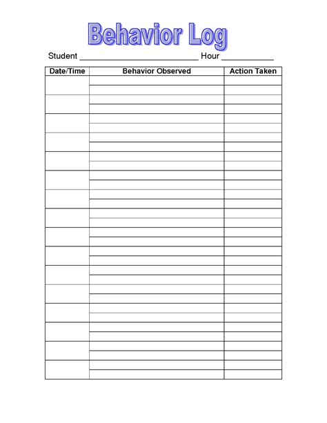Behavior Log Template Free