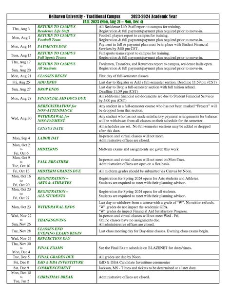 Belhaven Academic Calendar: A Comprehensive Guide for Students and Faculty