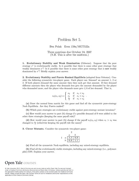 Ben Polak Problem Set Solutions PDF