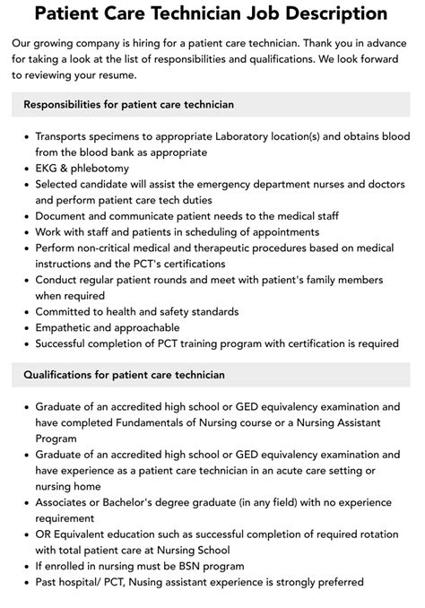 Benefits of Patient Care Tech Responsibilities