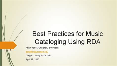 Best Practices For Music Cataloging 2015