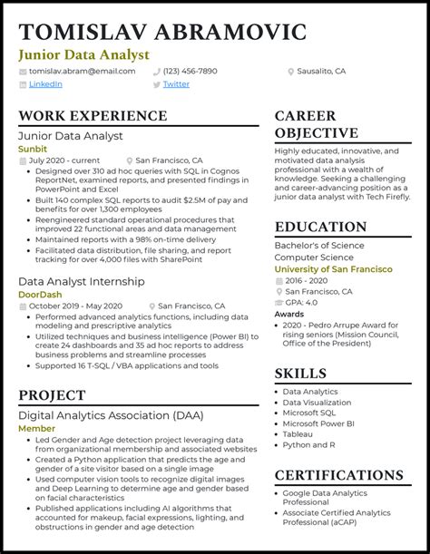 Best Resume Templates For Data Analyst