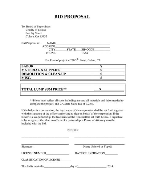 Bid Proposal Template Word