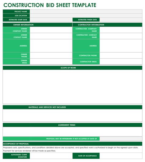 Bid Sheet Template