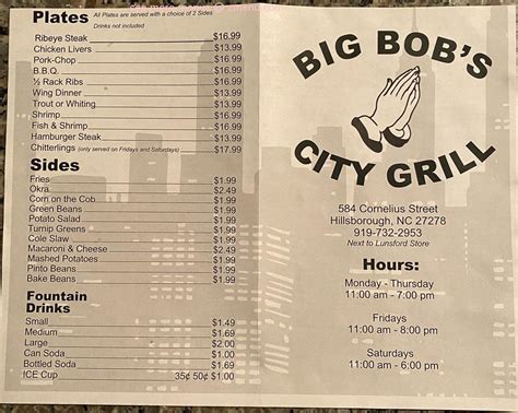 Big Bob's City Grill Hillsborough NC Menu: Savor Southern Delicacies