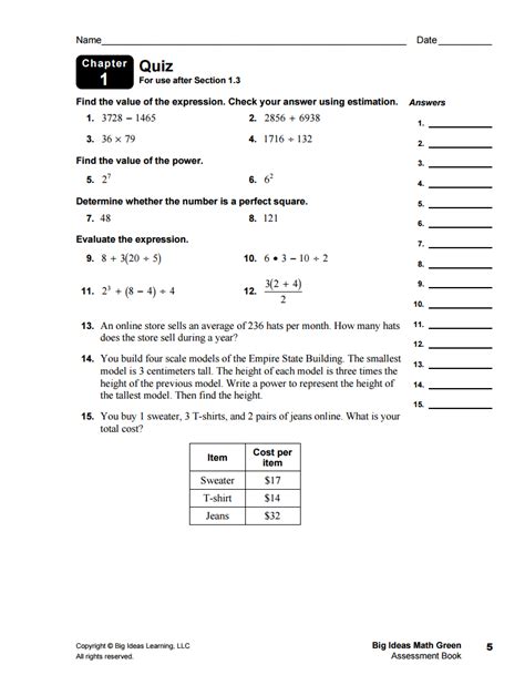 Big Ideas Math Green Workbook Answer Key Doc