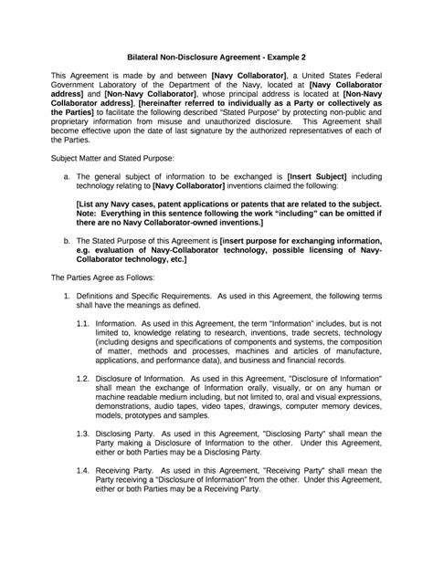 Bilateral Nda Template