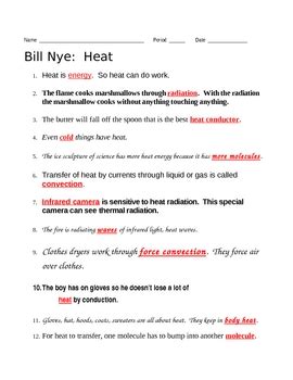 Bill Nye Heat Worksheet Answers PDF