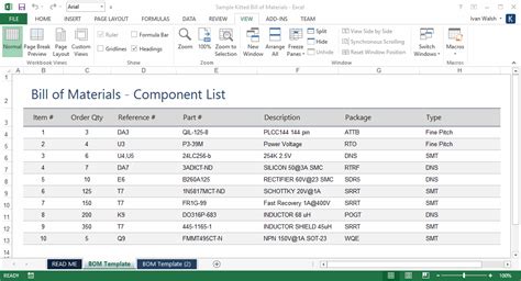 Bill Of Material Template Excel