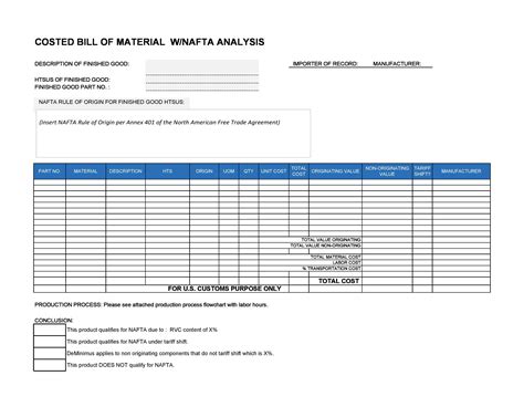 Bill Of Materials Excel Template