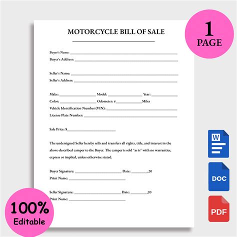 Bill Of Sale Motorcycle Template