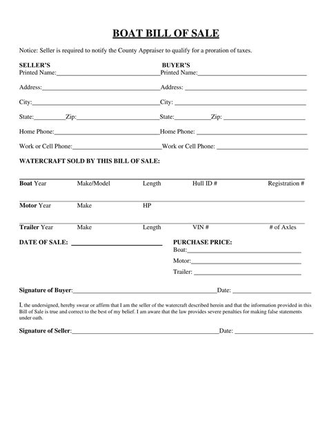 Bill Of Sale Template For Boat
