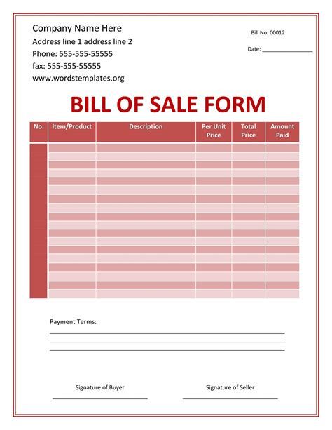 Bill Sale Template