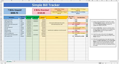 Bill Tracker Excel Template Free