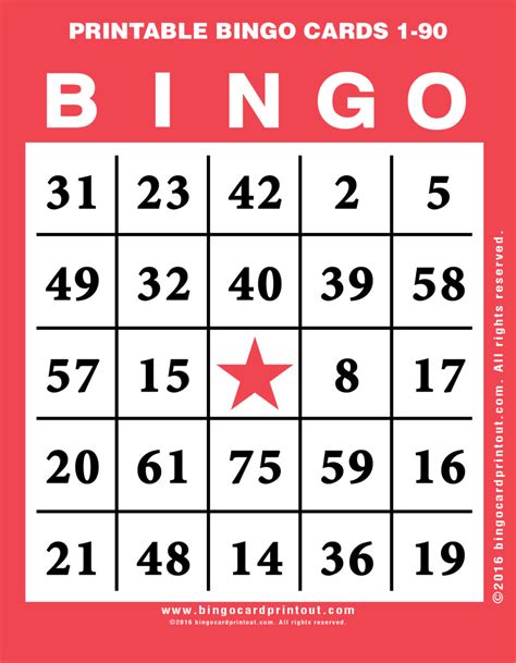 Bingo Cards 1-90 Printable Free
