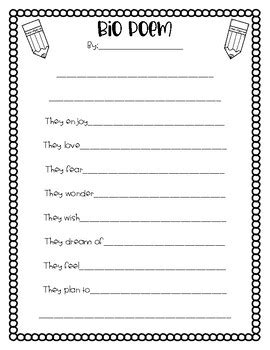 Bio Poem Template
