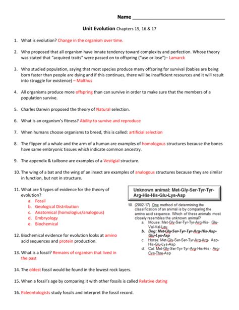 Biochemical Evidence For Evolution Lab 26 Answers Doc