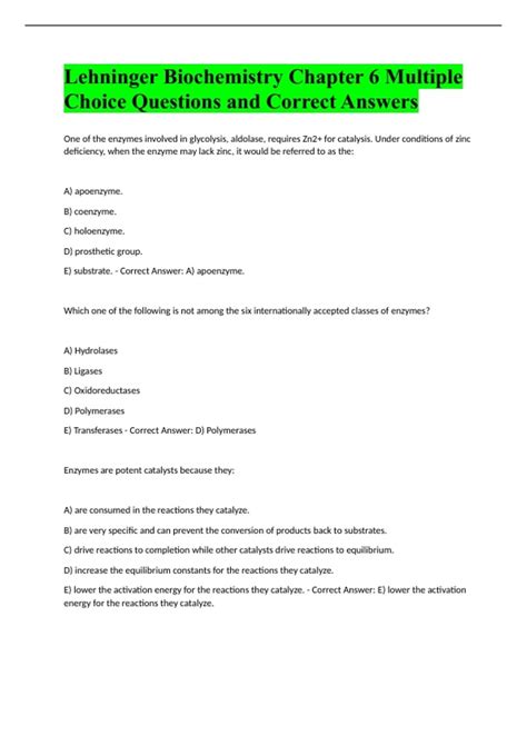 Biochemistry Lehninger Multiple Choice Questions With Answers Epub